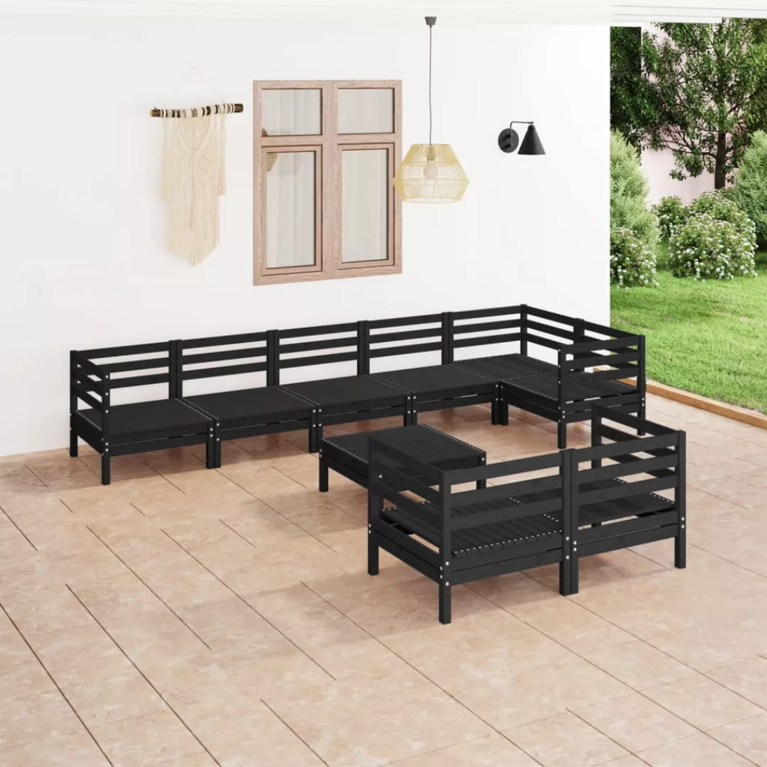 9-tlg. Garten-lounge-set Massivholz Kiefer Schwarz günstig online kaufen