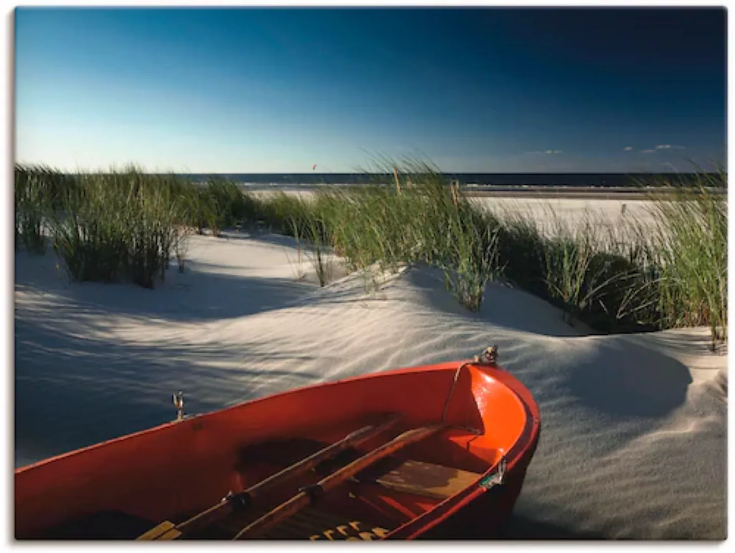 Artland Leinwandbild "Rotes Boot am Strand...", Boote & Schiffe, (1 St.), a günstig online kaufen