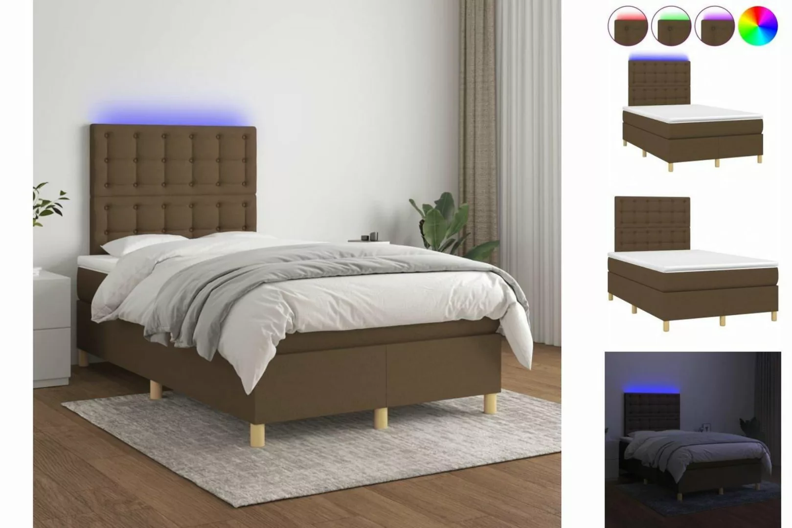 vidaXL Bettgestell Boxspringbett mit Matratze LED Dunkelbraun 120x200 cm St günstig online kaufen