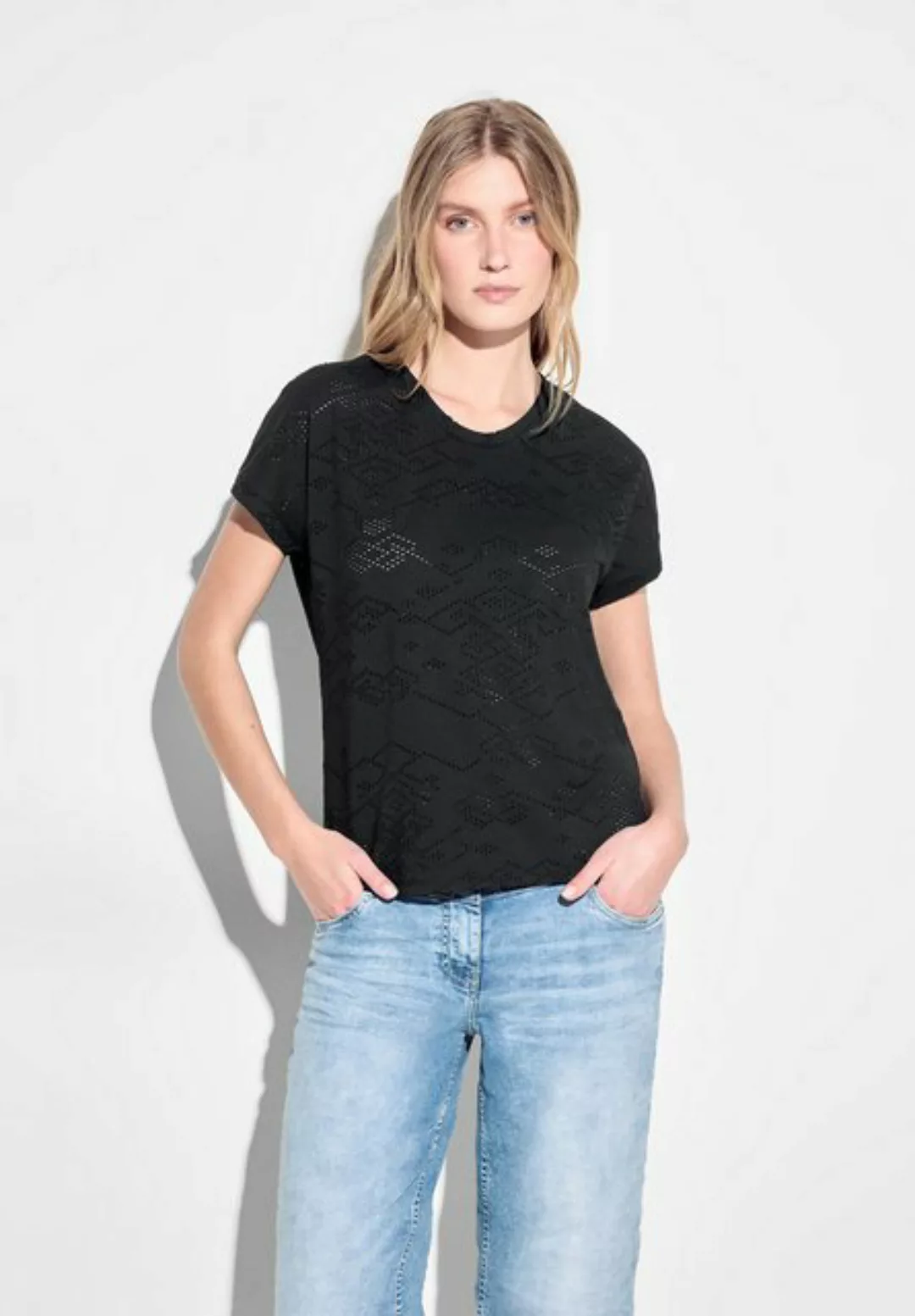 Cecil T-Shirt mit dekorativem Lochmuster günstig online kaufen