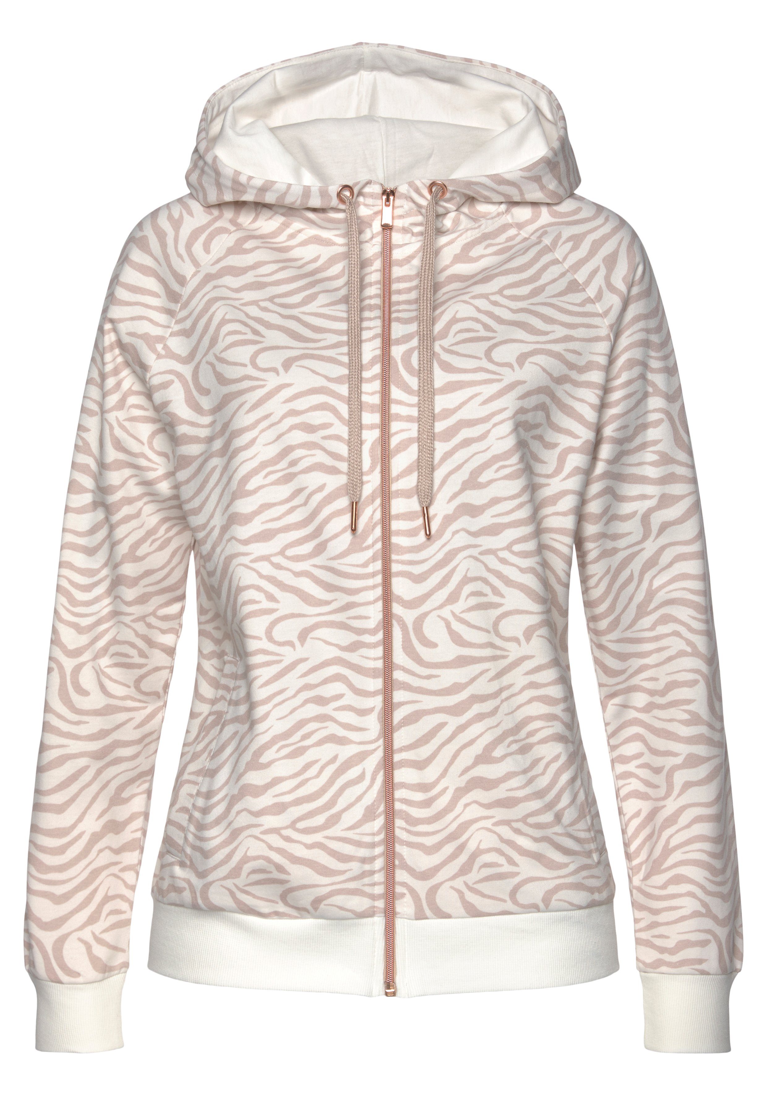 LASCANA Kapuzensweatjacke, Sweatshirtjacke mit Details in Roségold, Loungew günstig online kaufen
