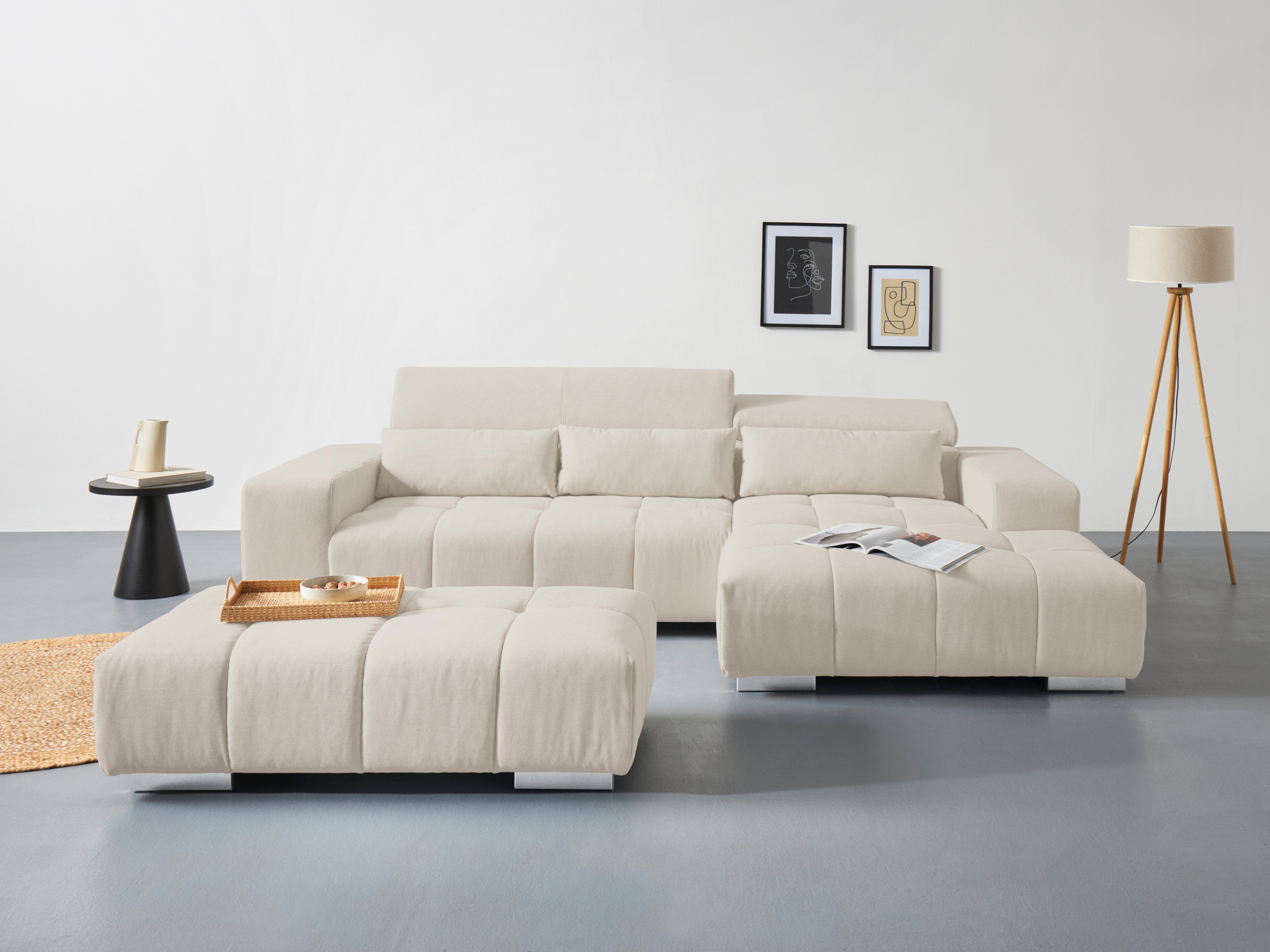 COTTA Ecksofa "Orion L-Form", mit Kopfteilverstellung & 3 Nierenkissen günstig online kaufen