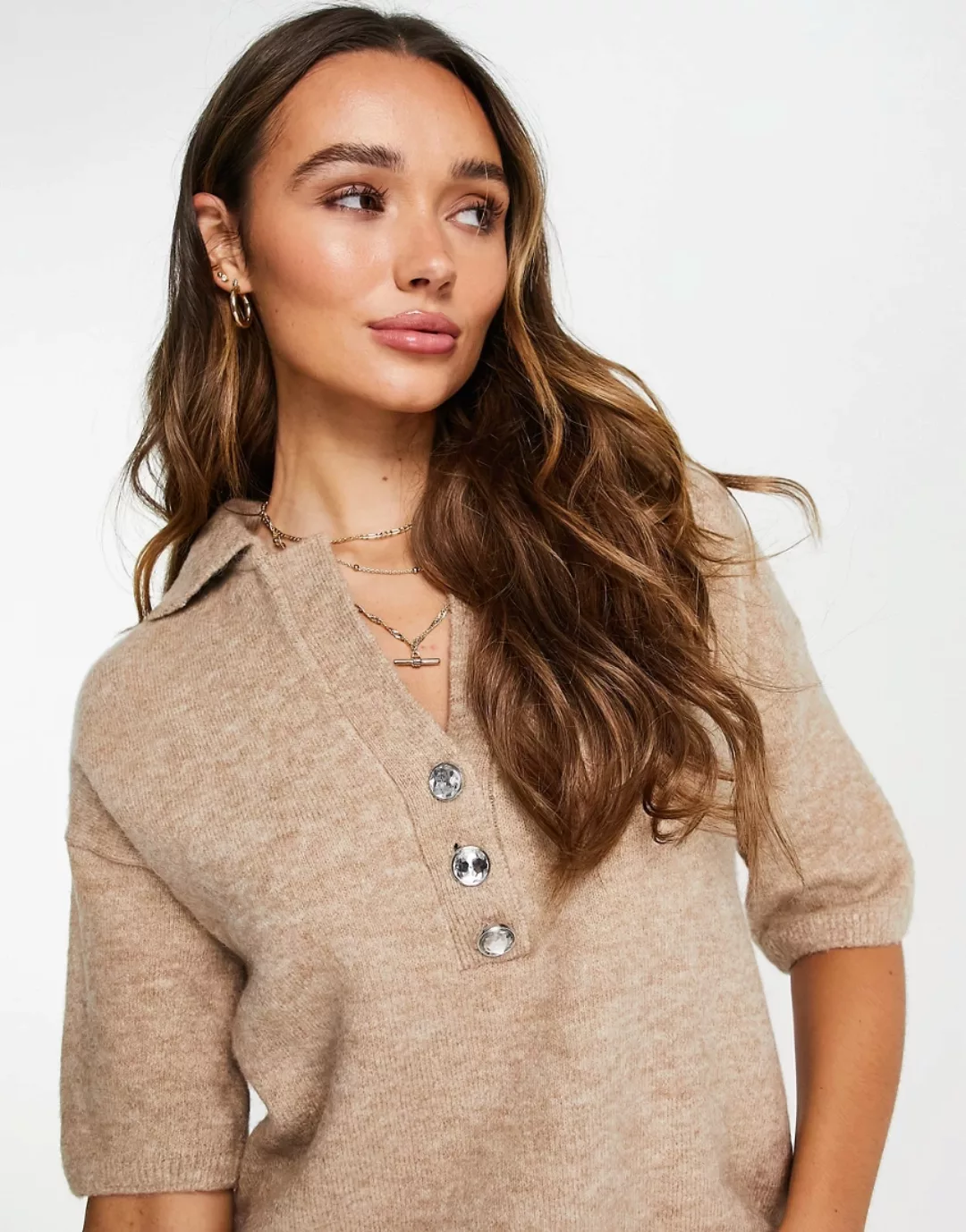 River Island – Oversize-Polohemd in Beige mit Kragen, Kombiteil-Neutral günstig online kaufen