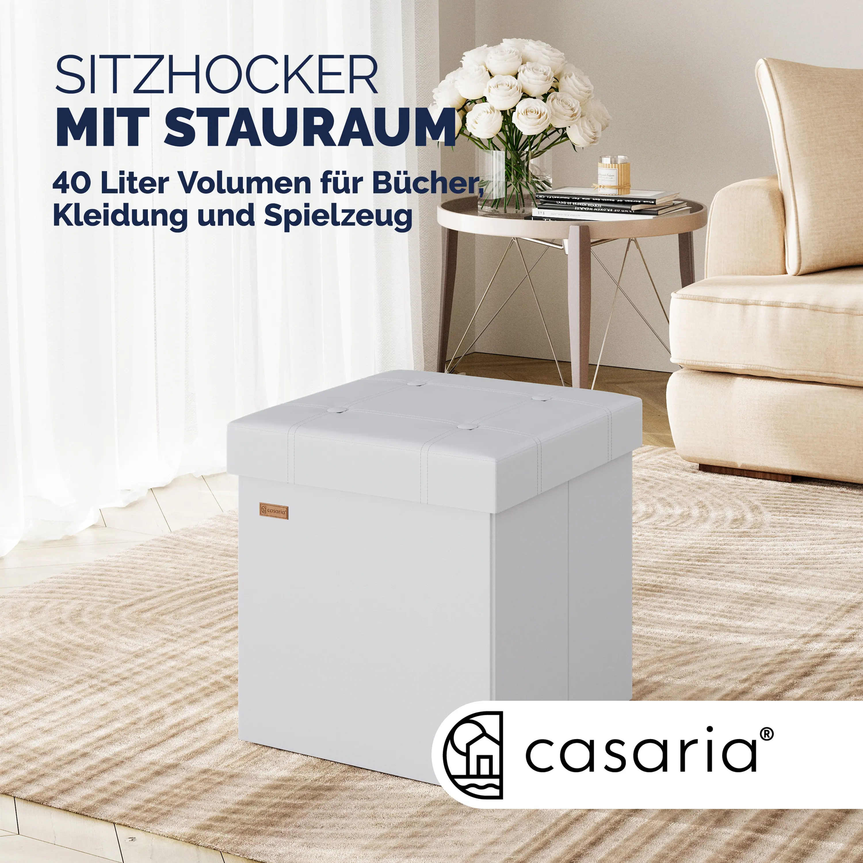 Sitzhocker 2er-Set Weiß Kunstleder 38x38x38cm faltbar günstig online kaufen