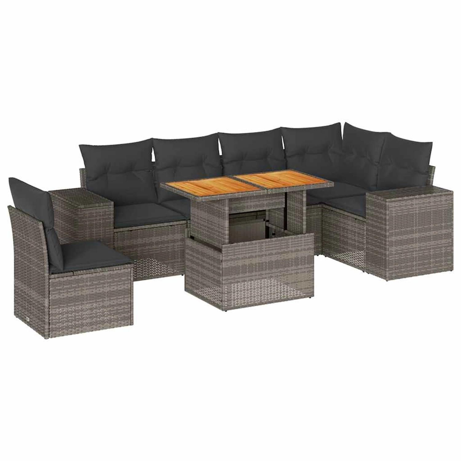 vidaXL 7-Tlg Garten-Sofagarnitur mit Kissen Grau Poly Rattan 3327385 günstig online kaufen
