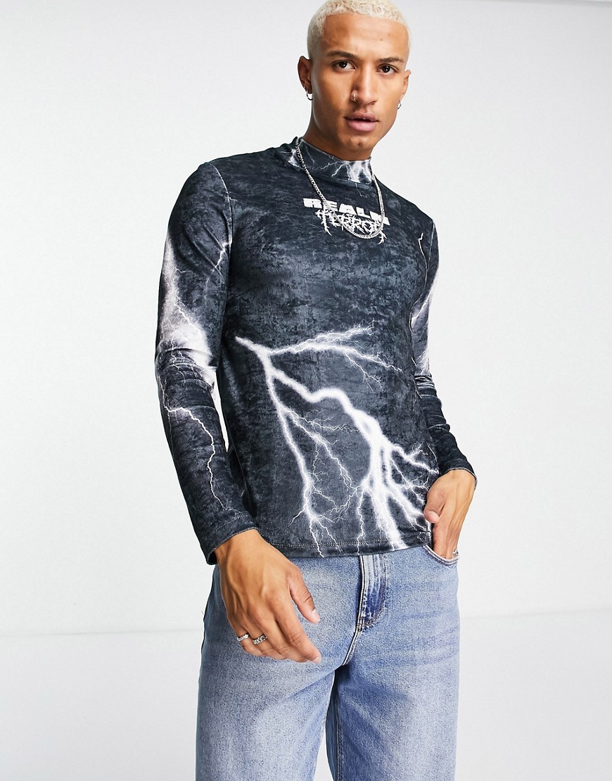 ASOS DESIGN – Hochgeschlossenes, langärmliges Velours-Shirt mit engem Schni günstig online kaufen