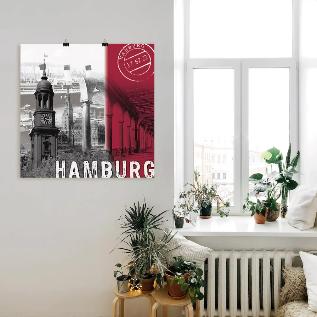 Artland Wandbild "Hamburg bordeauxrot", Deutschland, (1 St.), als Leinwandb günstig online kaufen