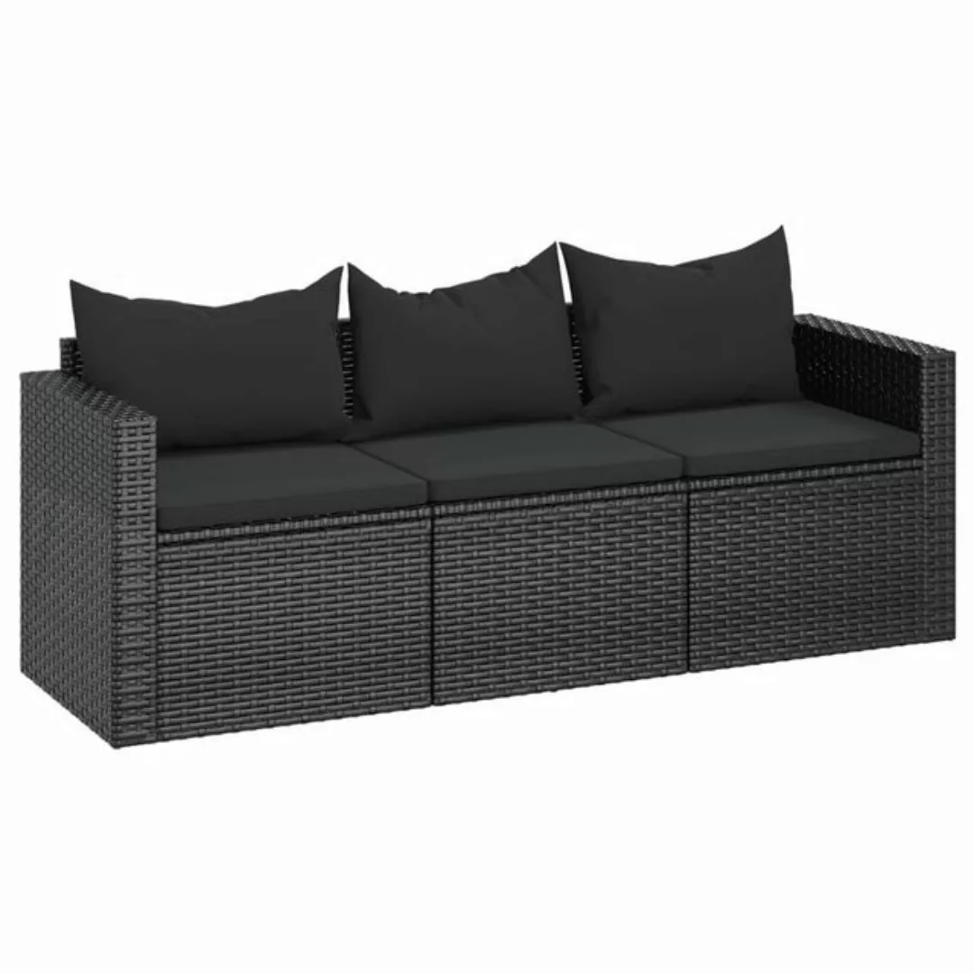 vidaXL Loungesofa 3-Sitzer-Gartensofa mit Kissen Schwarz Poly Rattan, 1 Tei günstig online kaufen