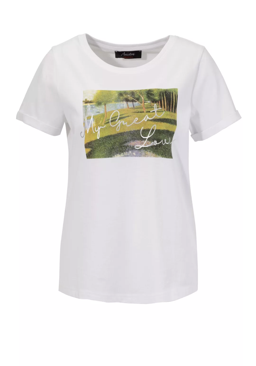 Aniston CASUAL T-Shirt, mit Frontdruck und silberfarbenem Schriftzug - NEUE günstig online kaufen