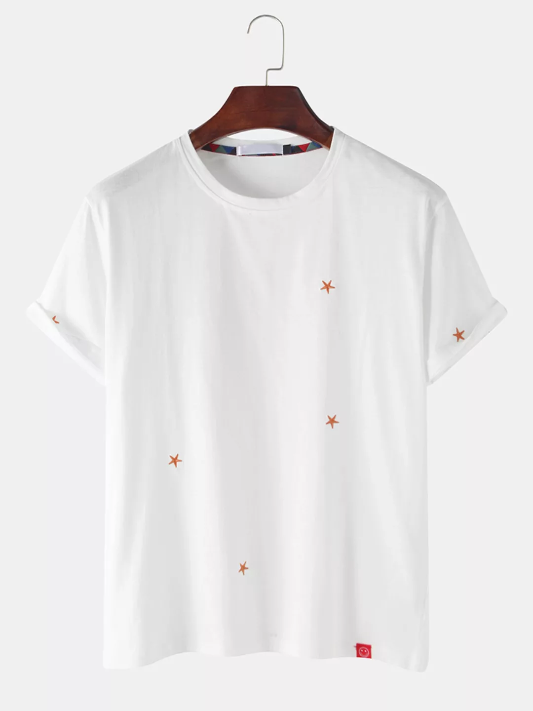 Herren Little Star Stickerei Baumwolle Rundhals Lässige Kurzarm T-Shirts günstig online kaufen
