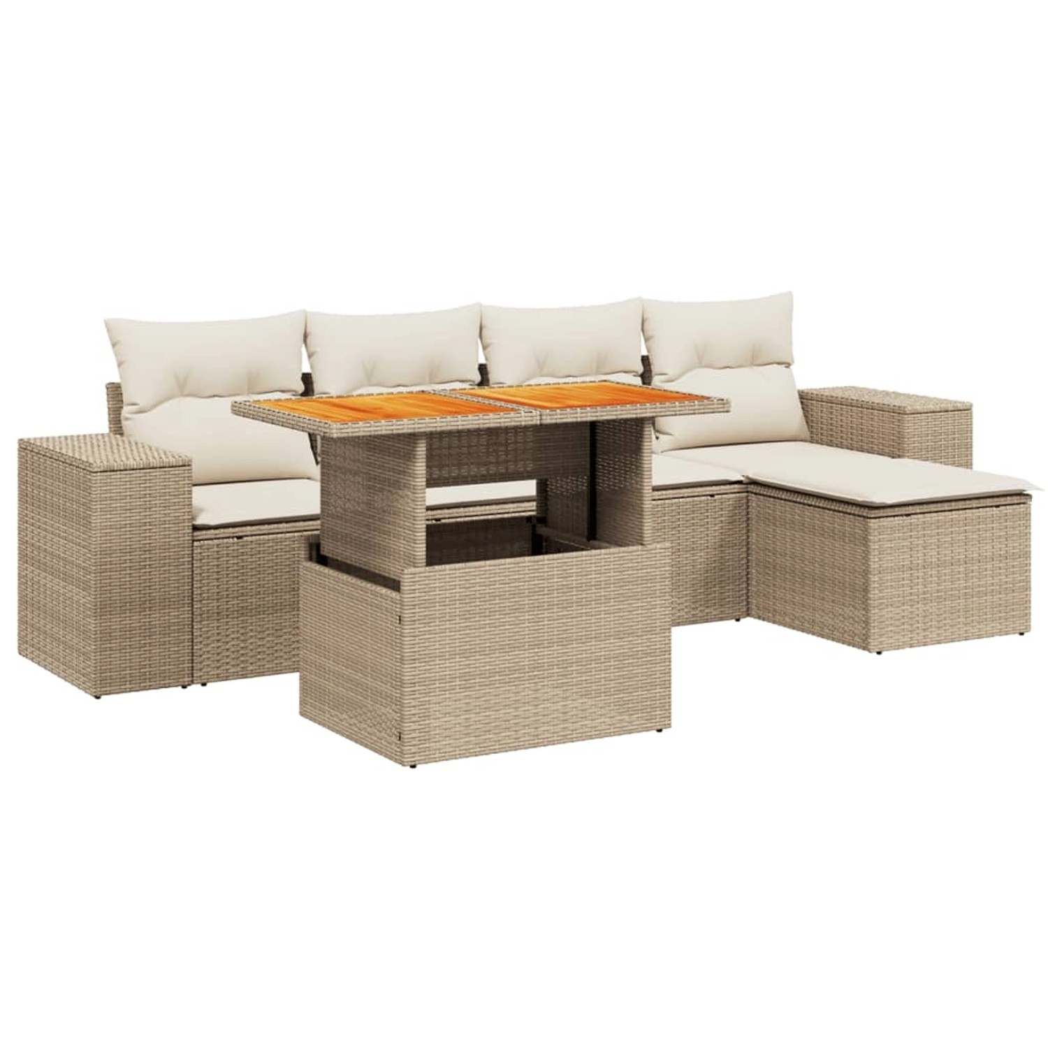 vidaXL 6-Tlg Garten-Sofagarnitur mit Kissen Beige Poly Rattan 3272612 günstig online kaufen