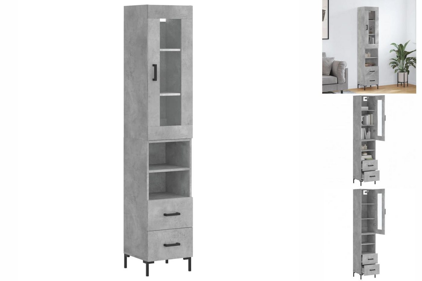 vidaXL Vitrine Highboard Betongrau 34,5x34x180 cm Spanplatte Glas Vitrine günstig online kaufen