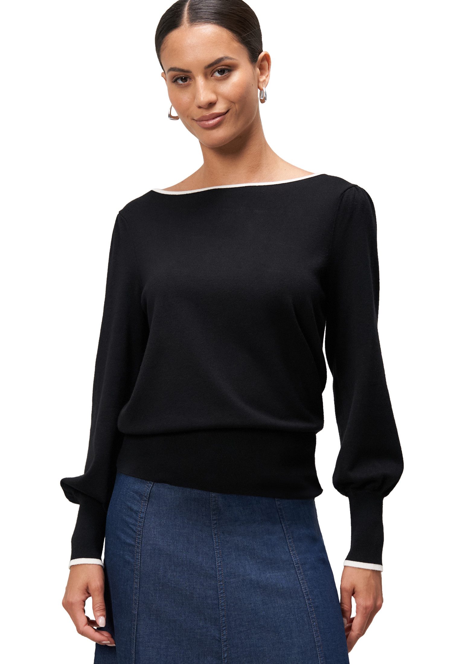 Zero Strickpullover zero Feinstrickpullover mit Kontrastpaspel günstig online kaufen