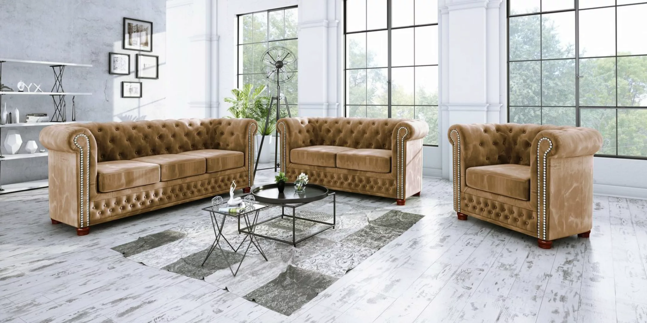 S-Style Möbel Polstergarnitur Chesterfield Leeds 3+2+1, (1x 3-Sitzer-Sofa, günstig online kaufen