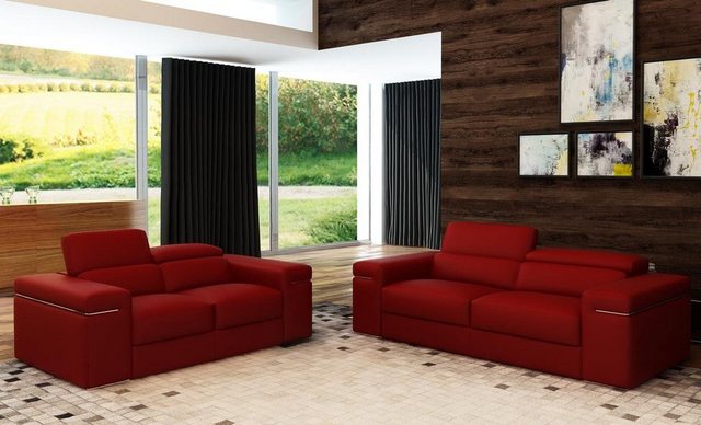 JVmoebel Sofa Graue Sofagarnitur 3+2 Sitzer Ledercouche Sofas Polster Neu, günstig online kaufen