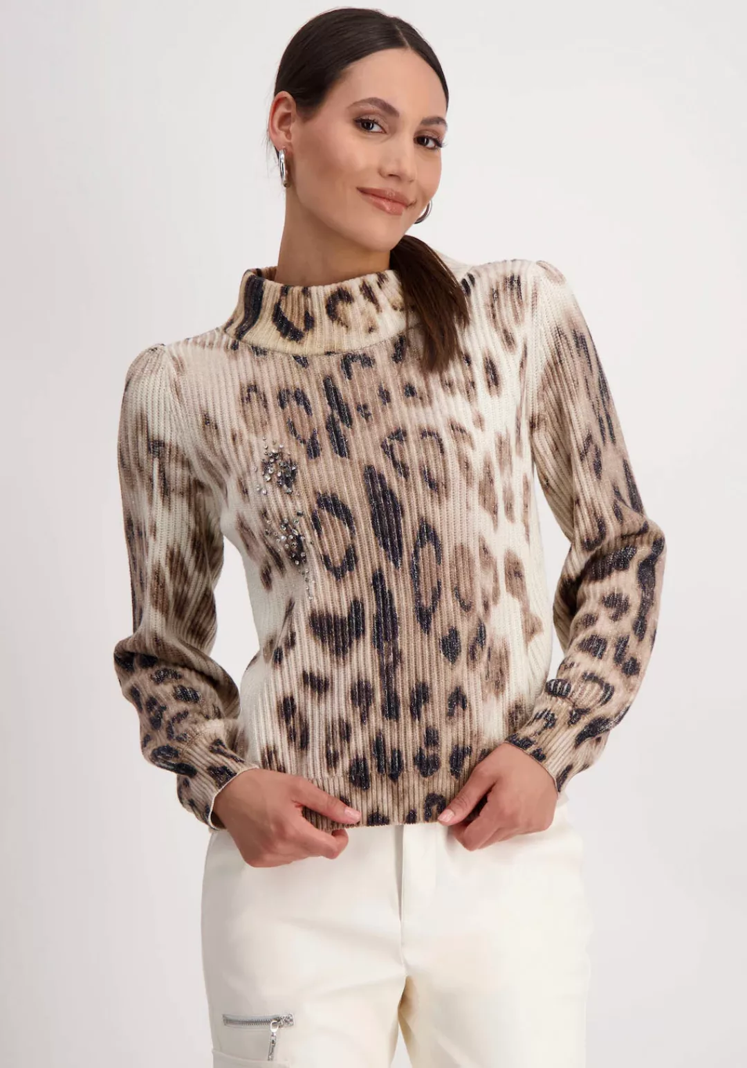 Monari Stehkragenpullover, mit Animalprint günstig online kaufen