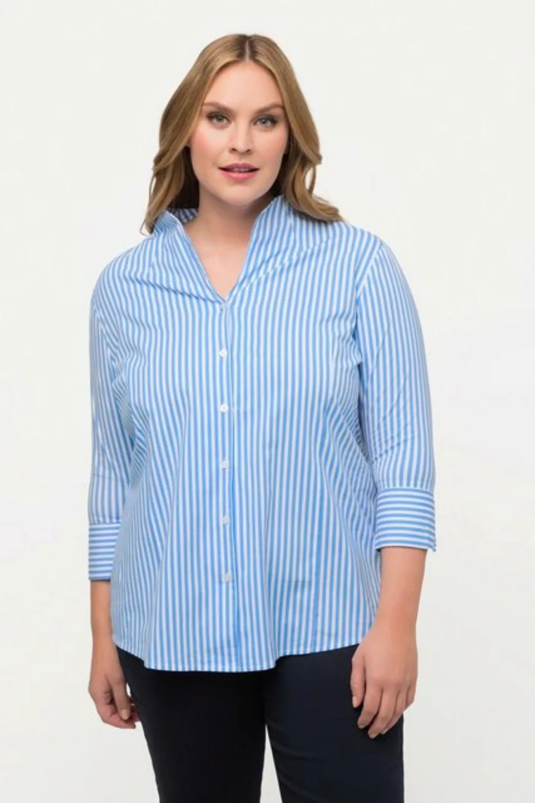 Ulla Popken Longbluse Bluse Streifen Kelchkragen 3/4-Arm günstig online kaufen