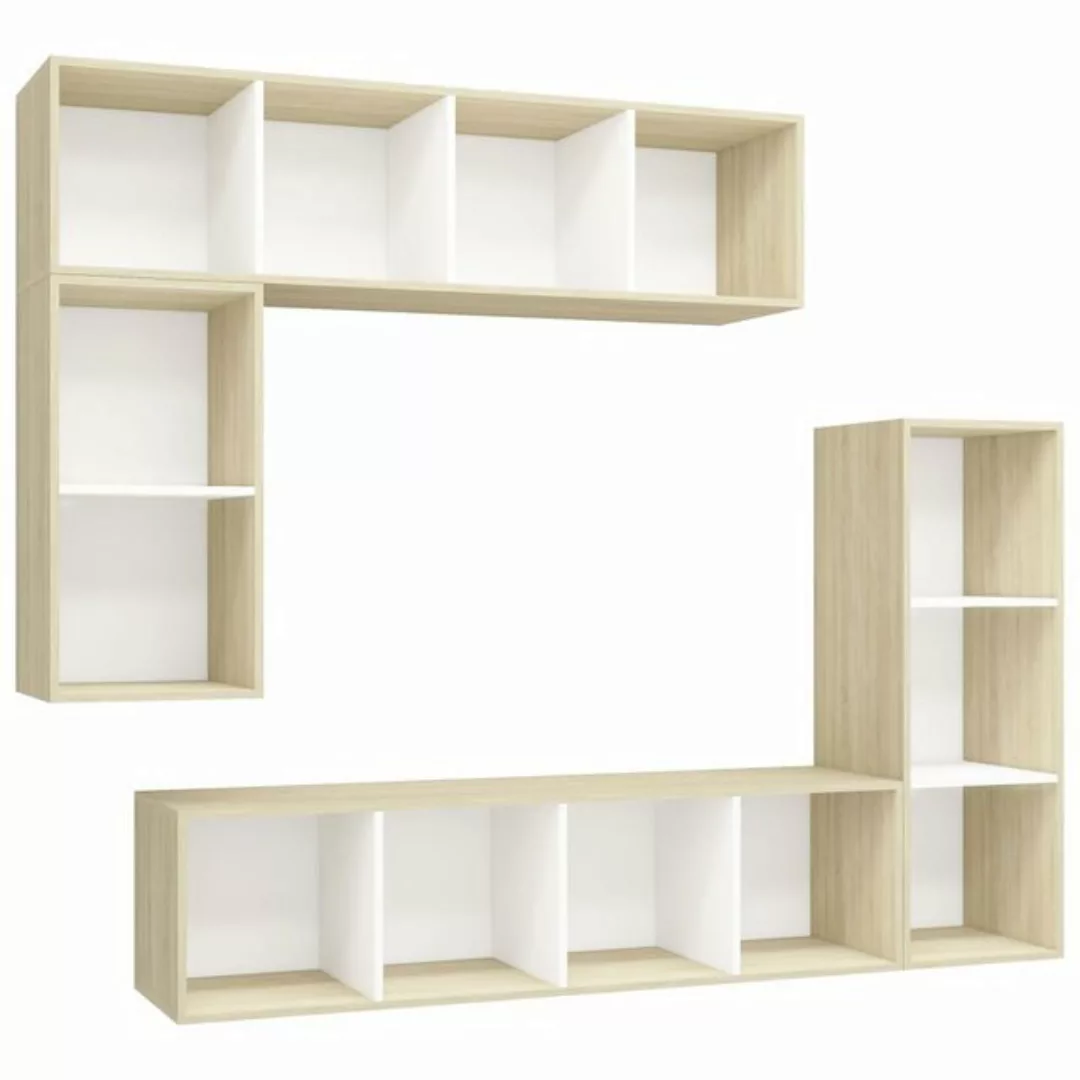 furnicato TV-Schrank 4-tlg. TV-Schrank-Set Weiß Sonoma-Eiche Holzwerkstoff günstig online kaufen