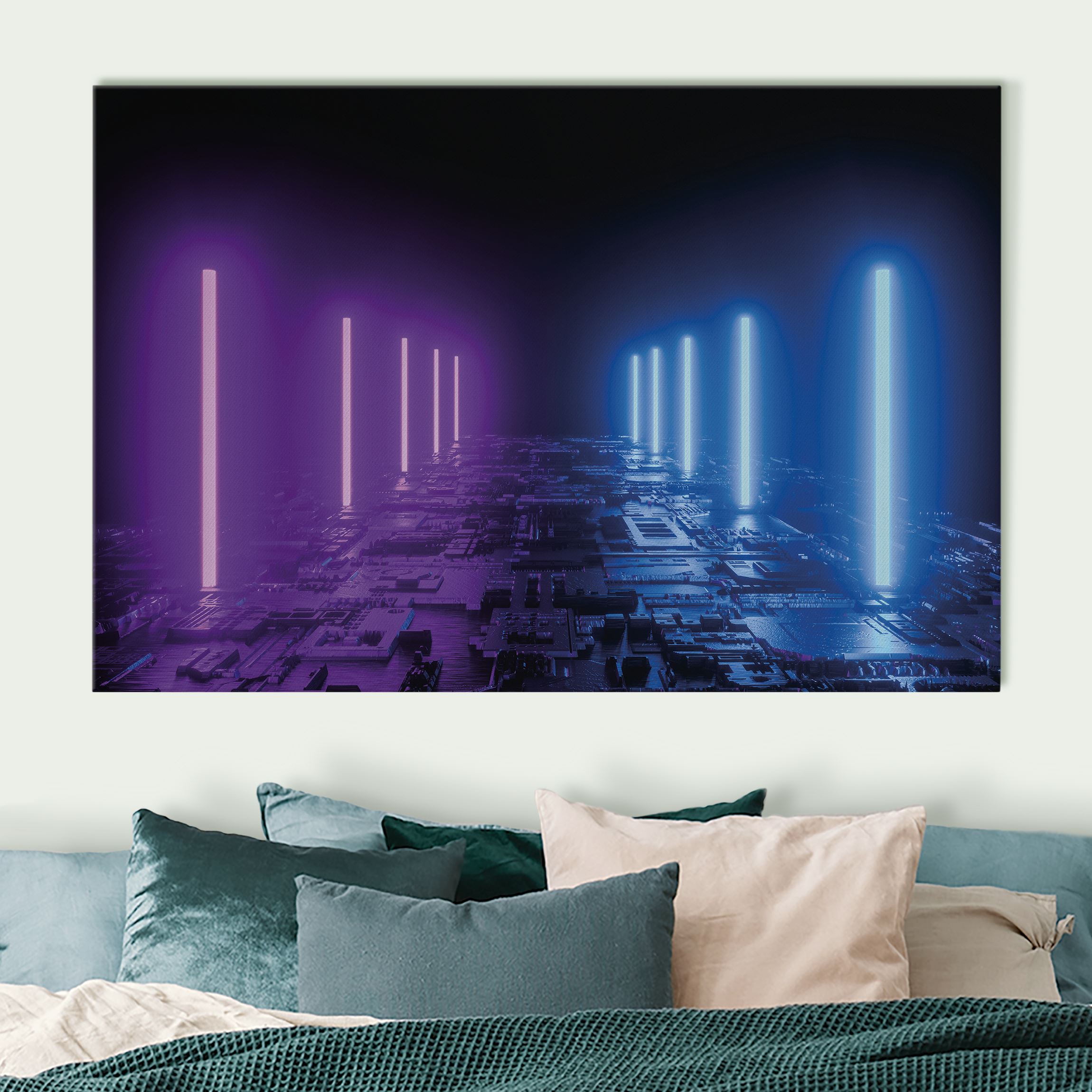 Akustikbild Neonlichter in Lila und Blau günstig online kaufen