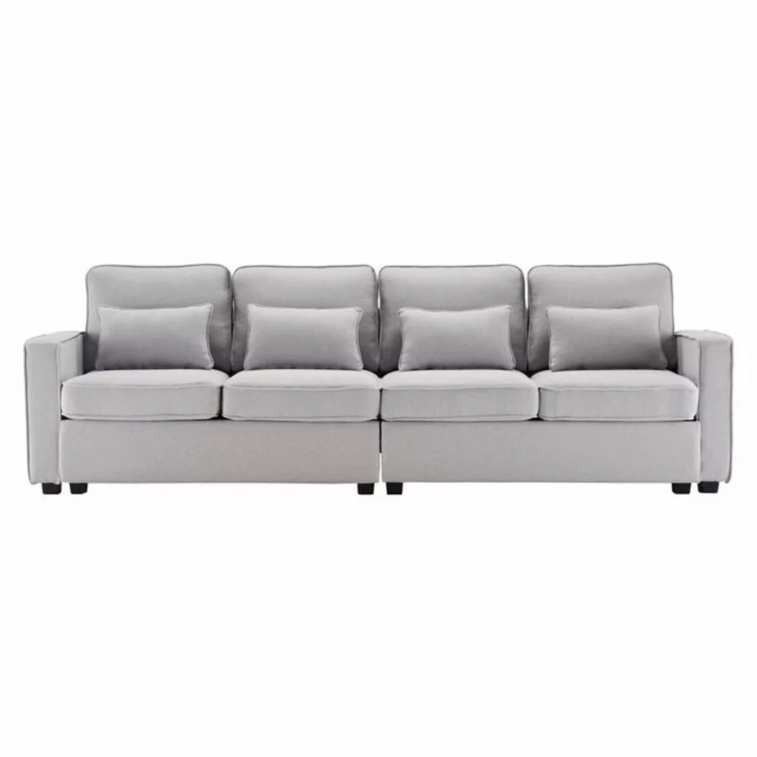 EXTSUD Sofa 4-Sitzer-Sofa aus Leinenstoff, Sofa mit Armlehnentaschen und 4 günstig online kaufen