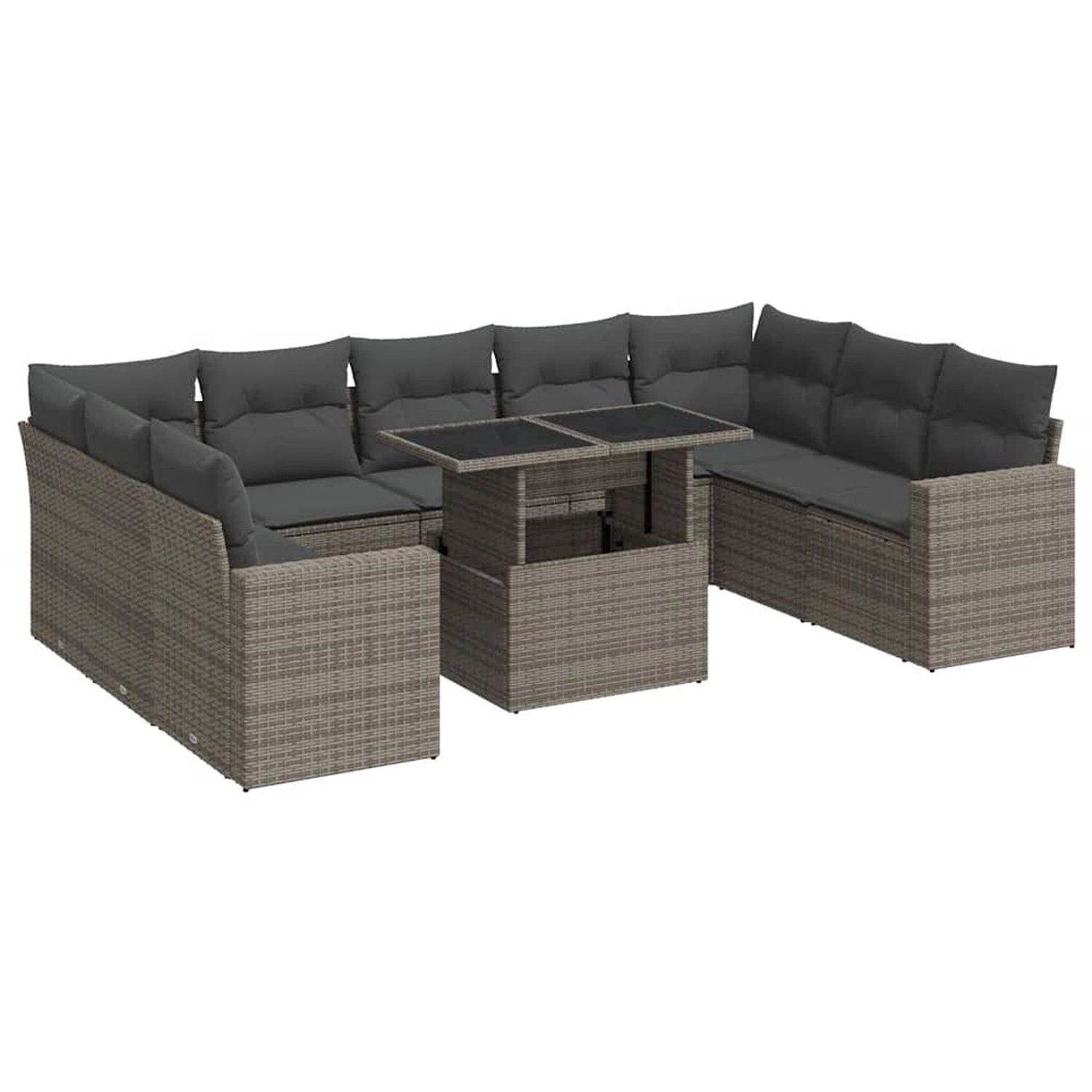 vidaXL 10-Tlg Garten-Sofagarnitur mit Kissen Grau Poly Rattan 3326381 günstig online kaufen
