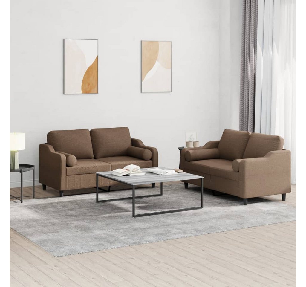 vidaXL Sofa Sofagarnitur Set mit Kissen Stoff, 2-tlg., Braun günstig online kaufen