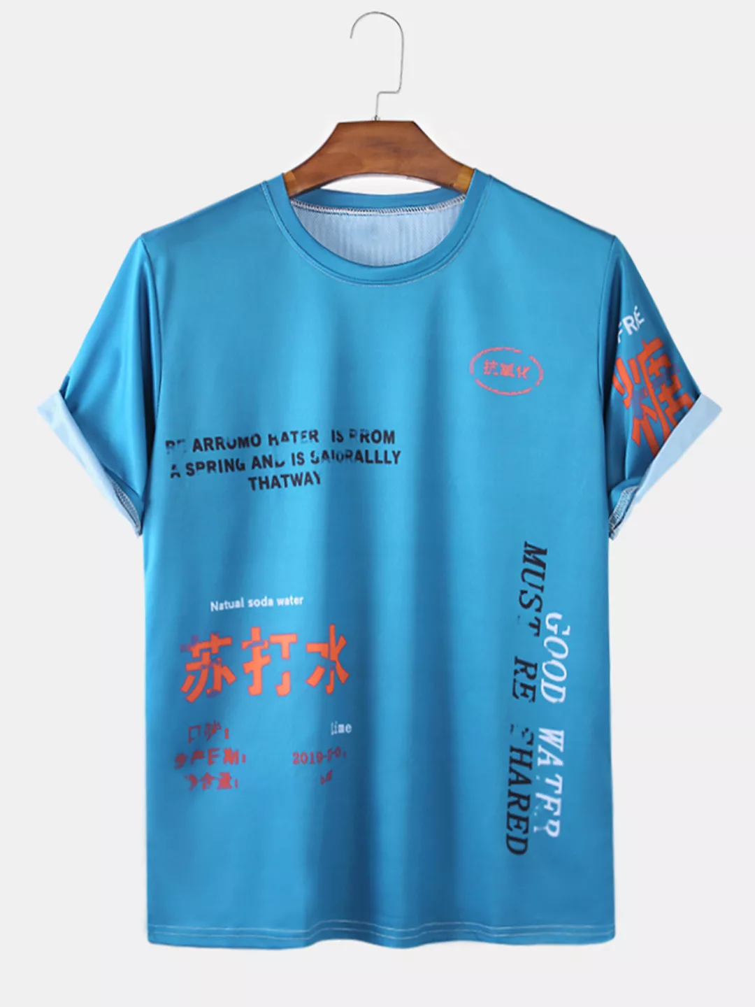 Mens Character Slogan Print Atmungsaktive und dünne T-Shirts mit O-Ausschni günstig online kaufen