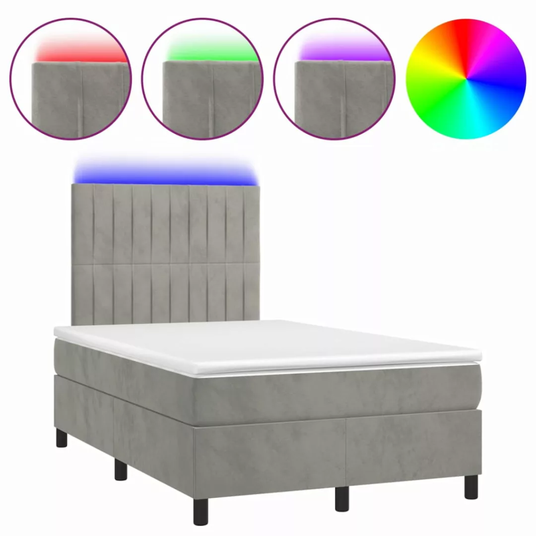 Vidaxl Boxspringbett Mit Matratze & Led Hellgrau 120x200 Cm Samt günstig online kaufen