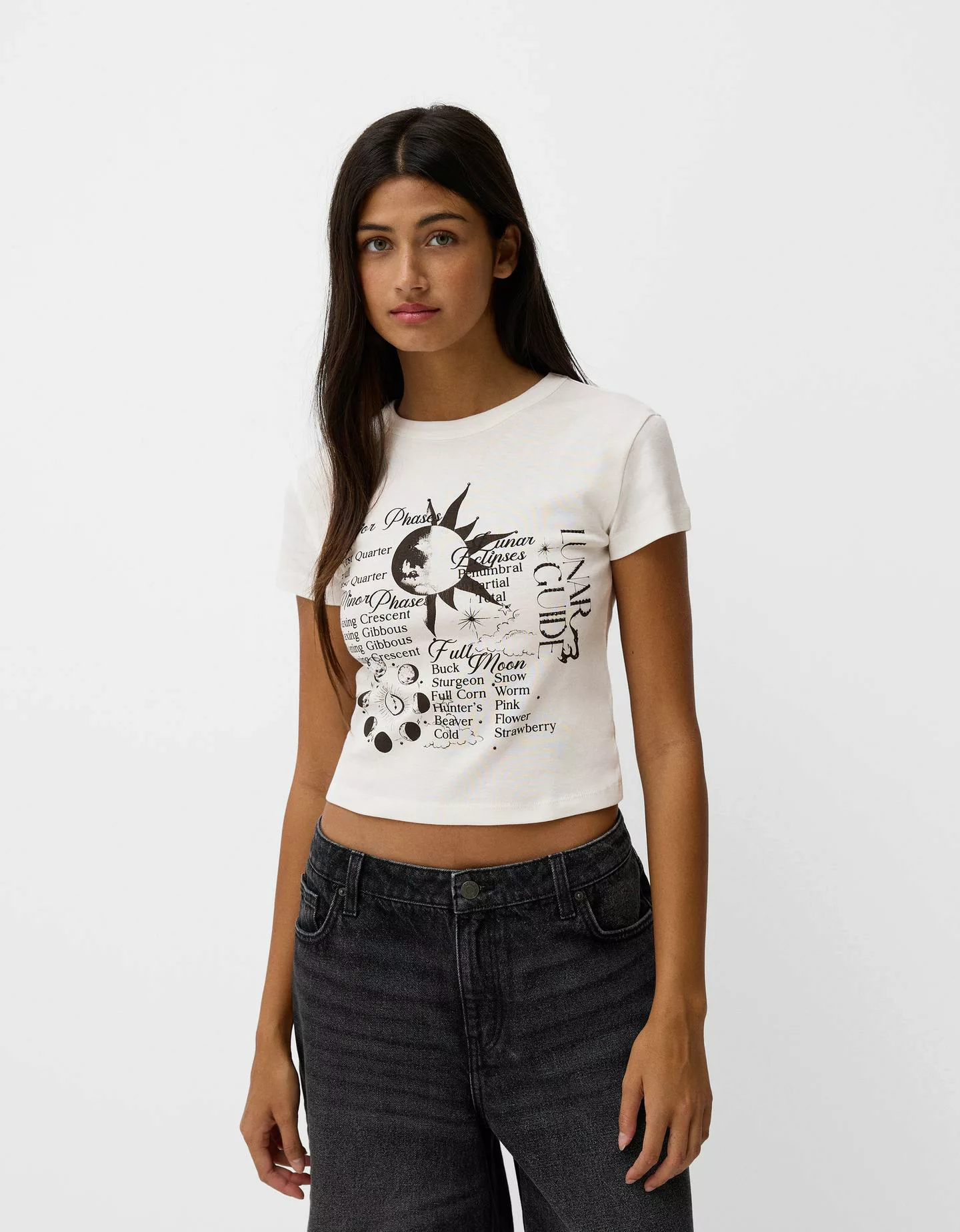 Bershka T-Shirt Mit Print Damen S Rohweiß günstig online kaufen