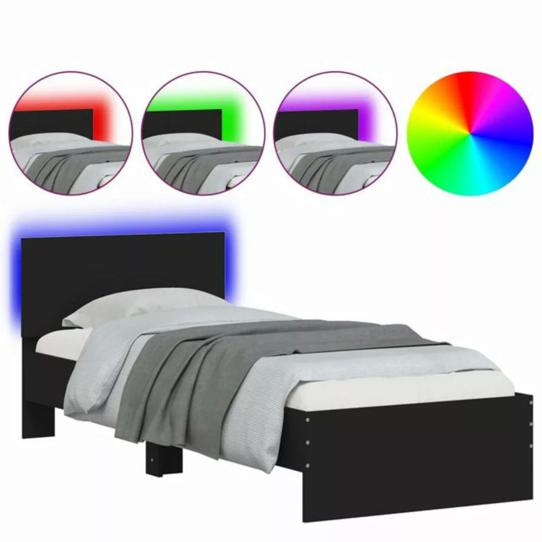 vidaXL Bett Bettgestell mit Kopfteil und LED-Leuchten Schwarz 90x200 cm günstig online kaufen