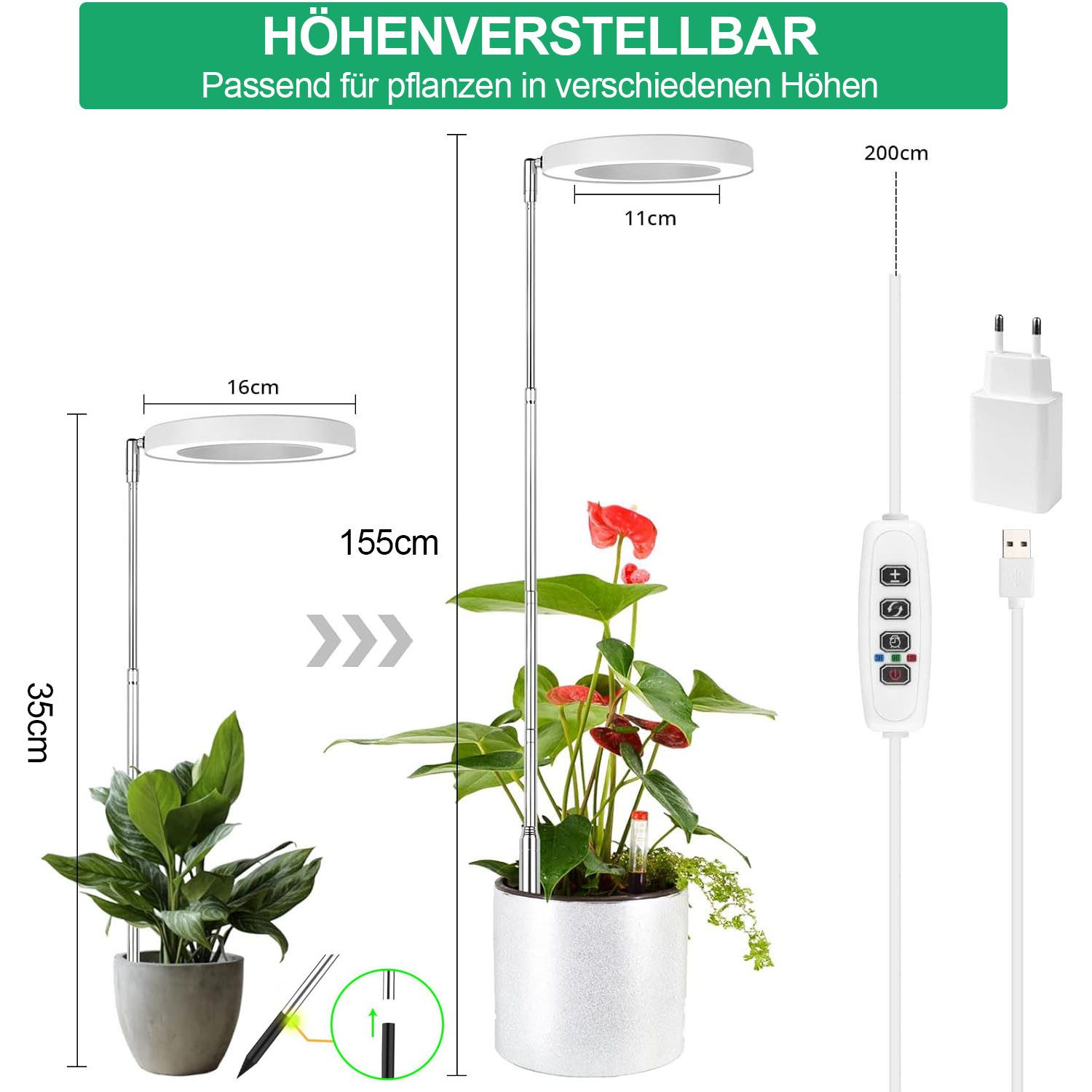 LMaxhome Pflanzenlampe 72LEDs Vollspektrum Wachstumslampe 35-155CM günstig online kaufen