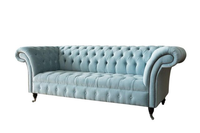 Xlmoebel 3-Sitzer Dreisitzer Chesterfield Ledersofa in Blau mit modernem Te günstig online kaufen