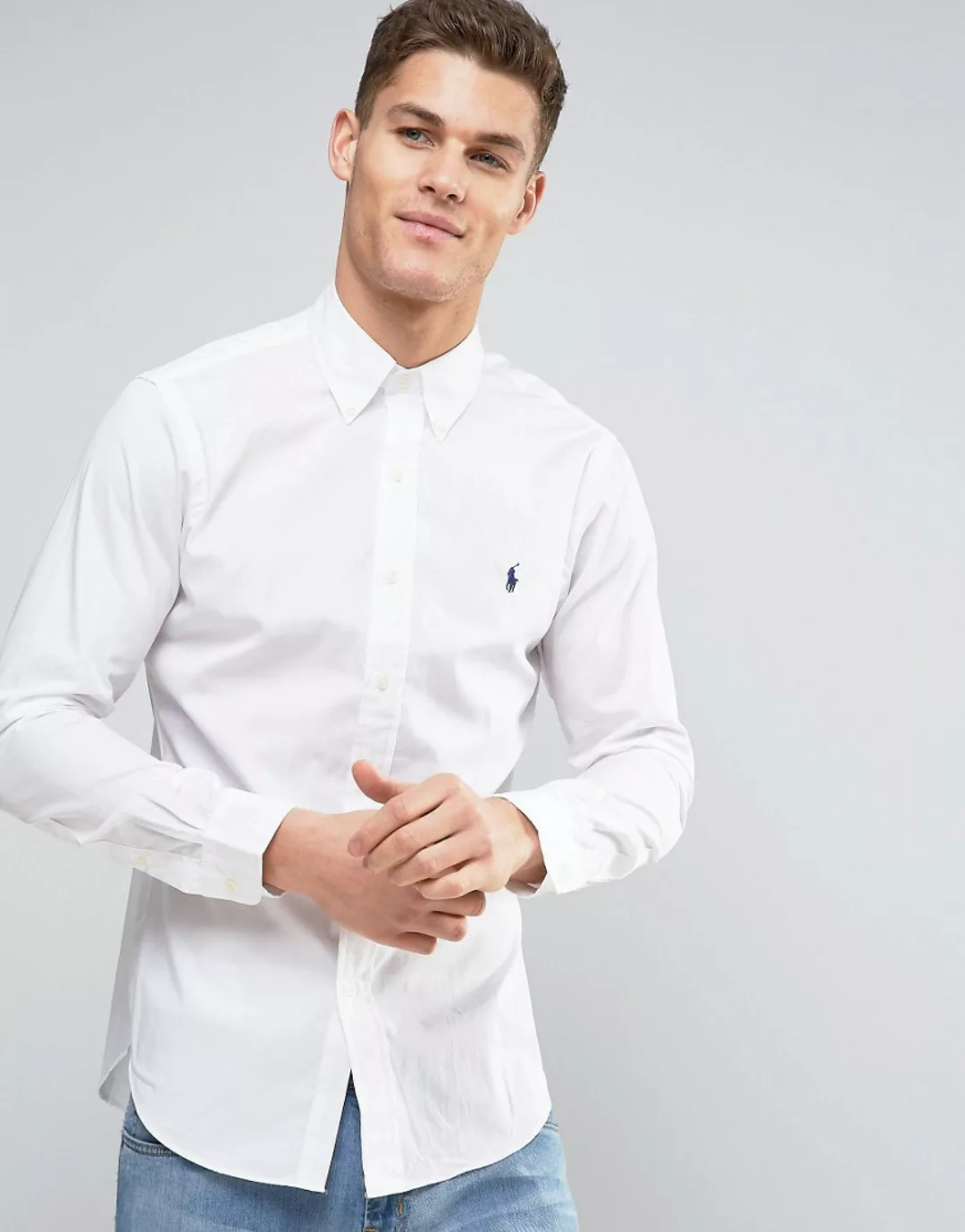 Polo Ralph Lauren – Weißes Popeline-Hemd in schmaler Passform günstig online kaufen