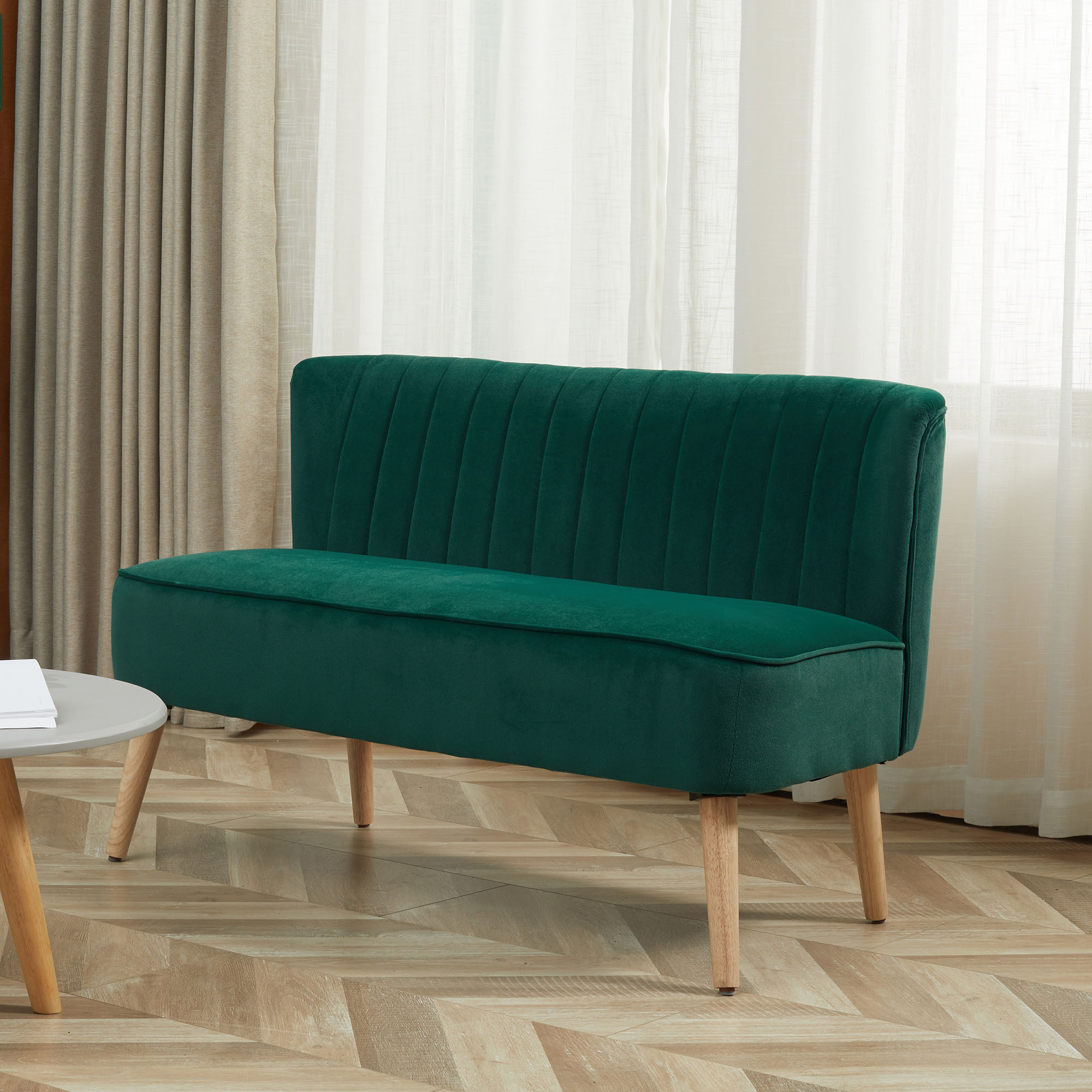 HOMCOM 2-Sitzer Loungesofa Zweiersofa dunkelgrün, Holzrahmen, samtartiges P günstig online kaufen