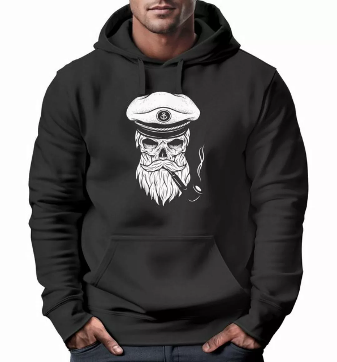 Neverless Hoodie Hoodie Herren Sweatshirt Totenkopf Kapitän Captain Skull B günstig online kaufen