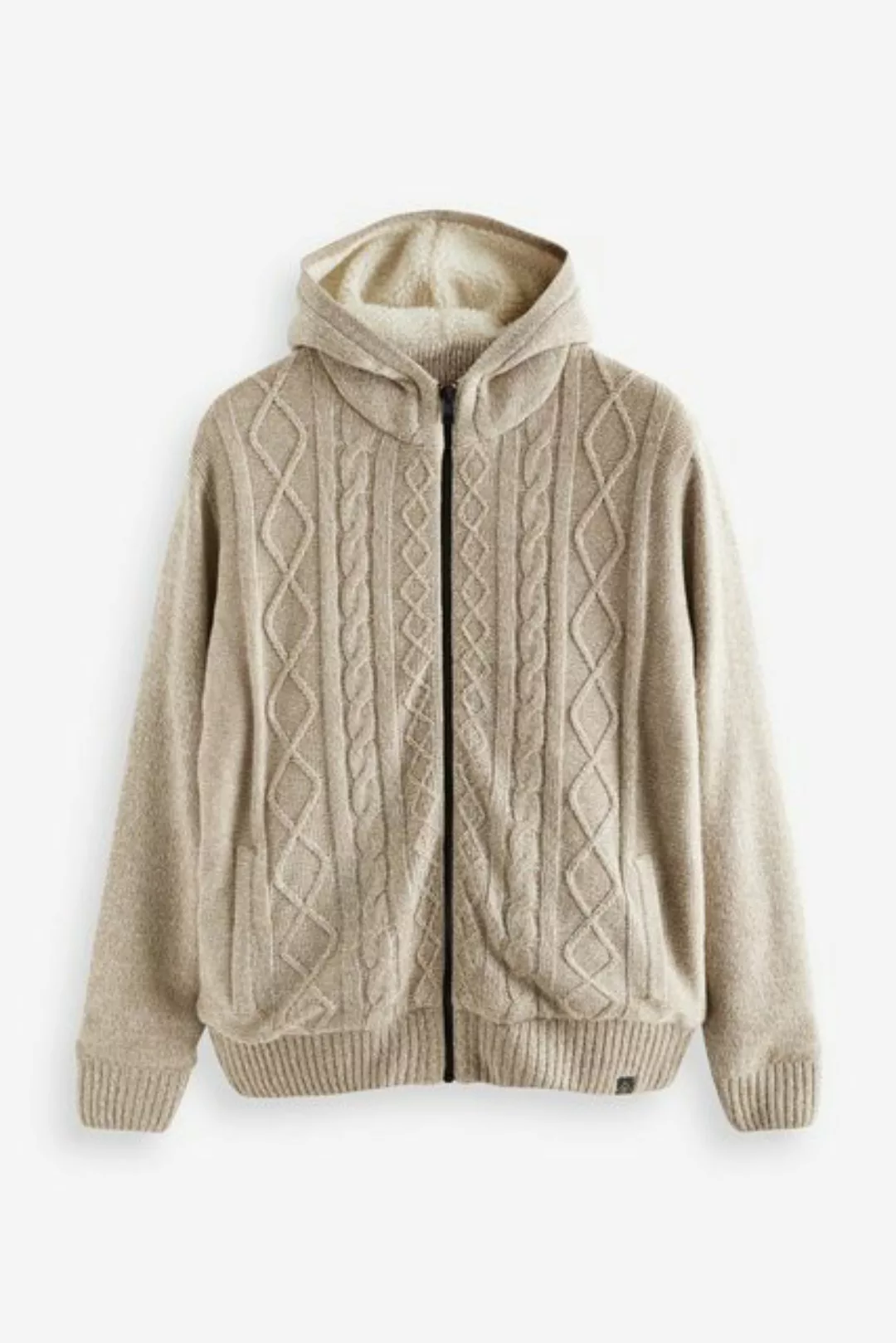 Next Strickjacke Pullover mit RV-Kragen und Zopfmuster Regular (1-tlg) günstig online kaufen