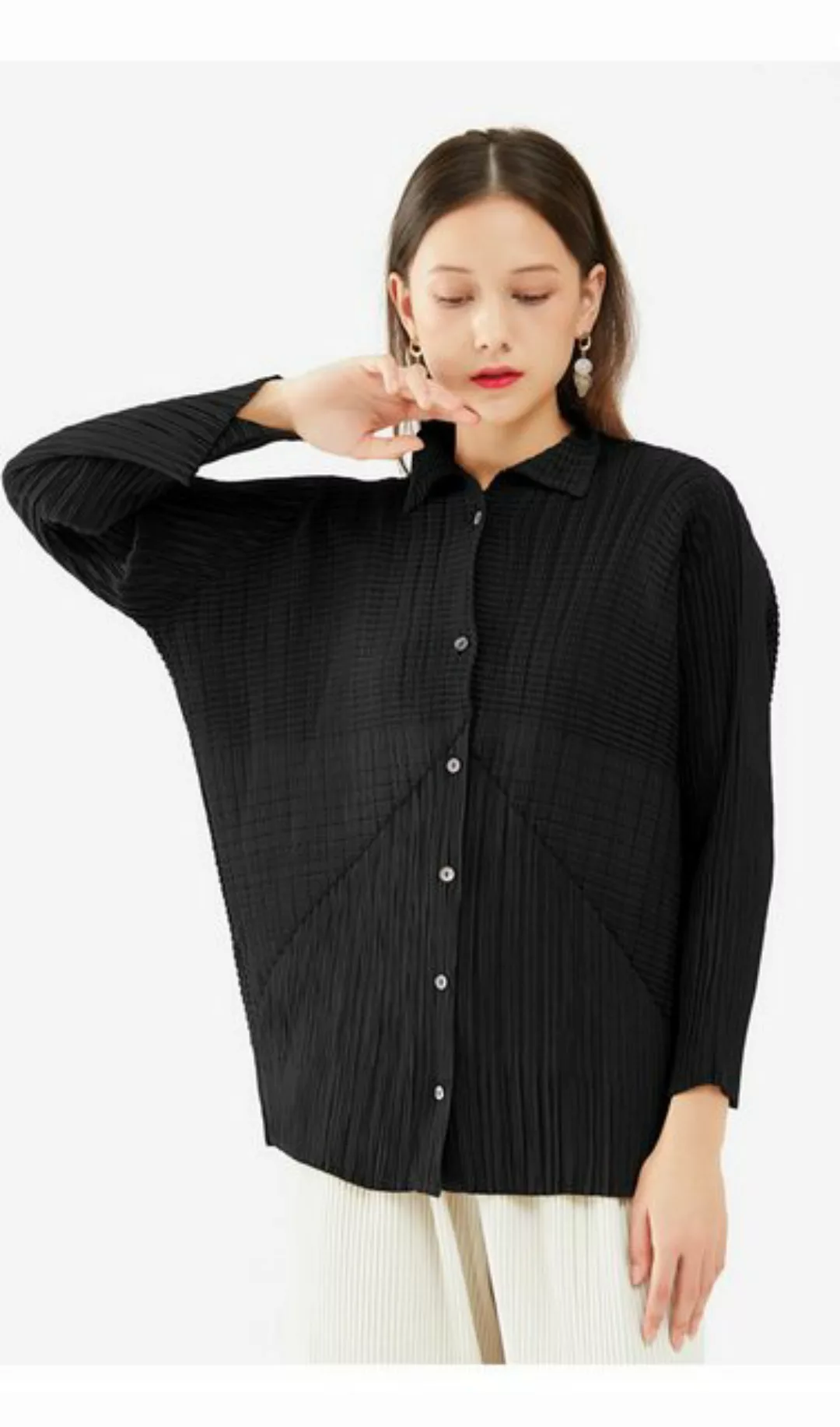 RUZU UG Blusentop Hemdbluse Oberteile,Einfaches einfarbiges Hemd,Strickjack günstig online kaufen
