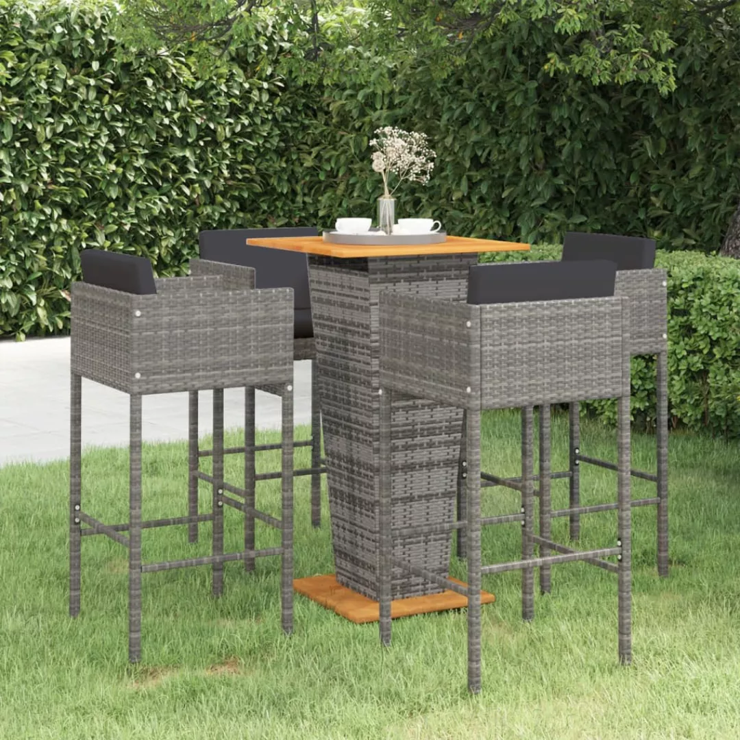 5-tlg. Gartenbar-set Mit Kissen Poly Rattan Grau günstig online kaufen