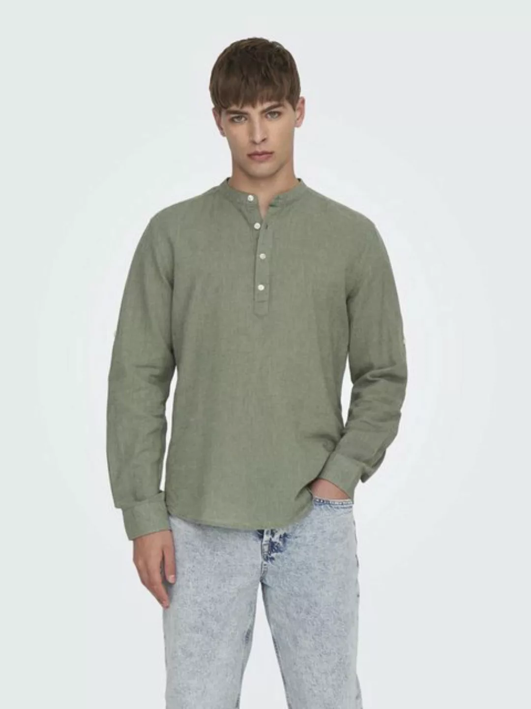 ONLY & SONS Langarmhemd ONSCAIDEN LS HALFPLACKT LINEN SHIRT günstig online kaufen