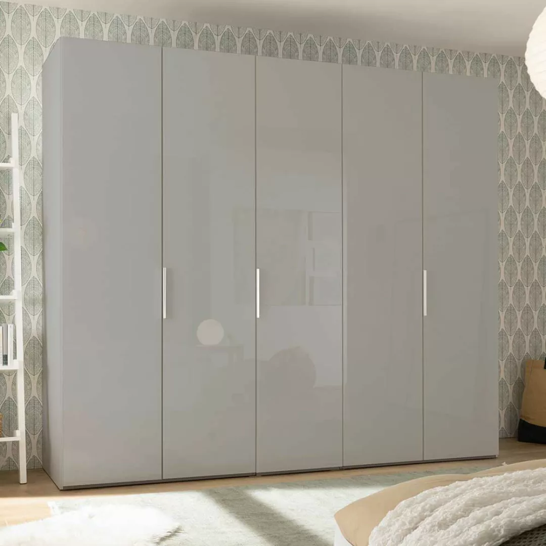 Drehtürenkleiderschrank grau Front glasbeschichtet 216 cm hoch günstig online kaufen