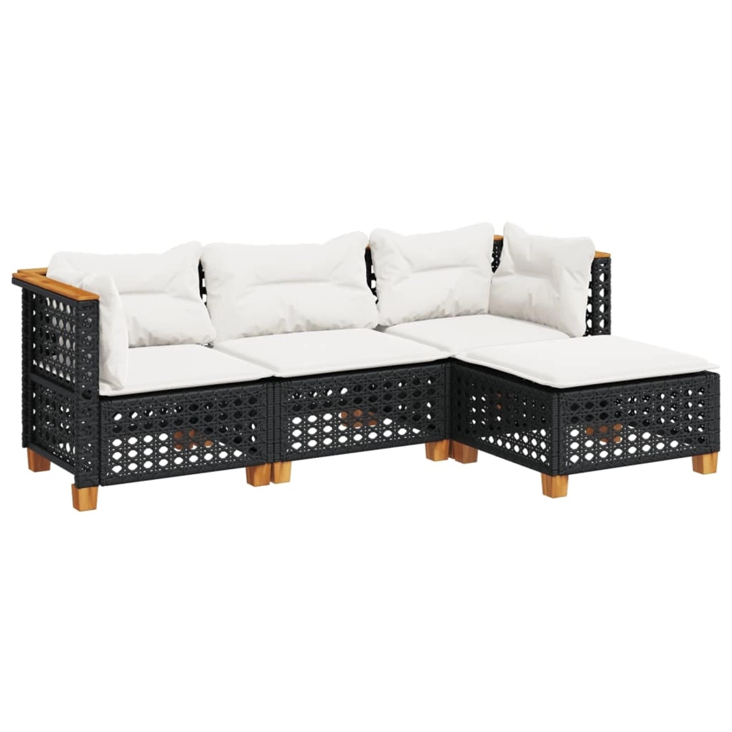 vidaXL 4-Tlg Garten-Sofagarnitur mit Kissen Schwarz Poly Rattan 3261782 günstig online kaufen