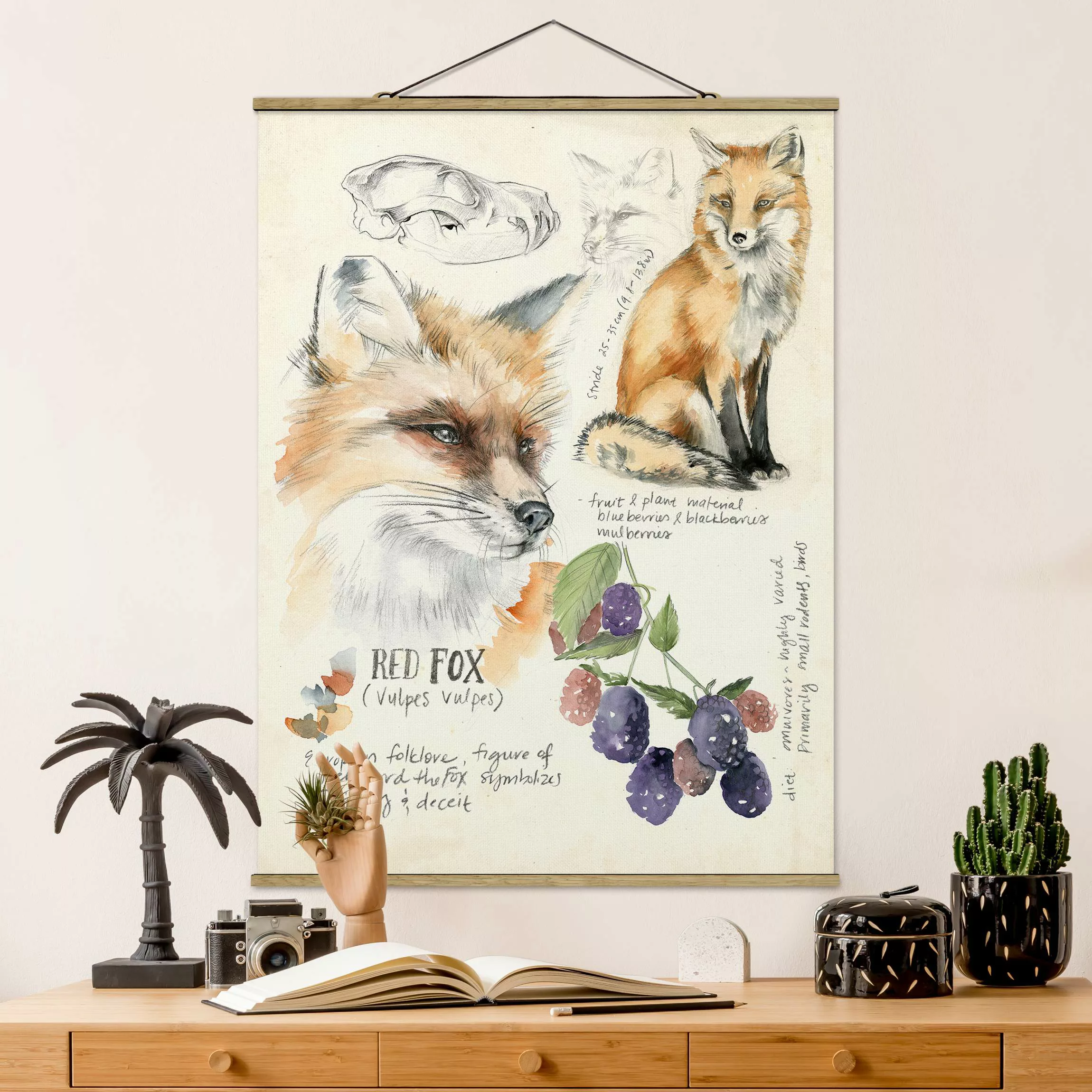 Stoffbild Tiere mit Posterleisten - Hochformat Wildnis Journal - Fuchs günstig online kaufen