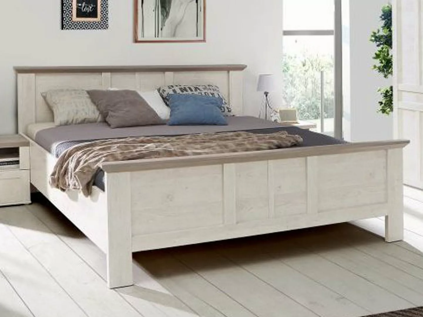 möbelando Bett Indianapolis, Modernes Bett aus Spanplatte in Schneeeiche Na günstig online kaufen