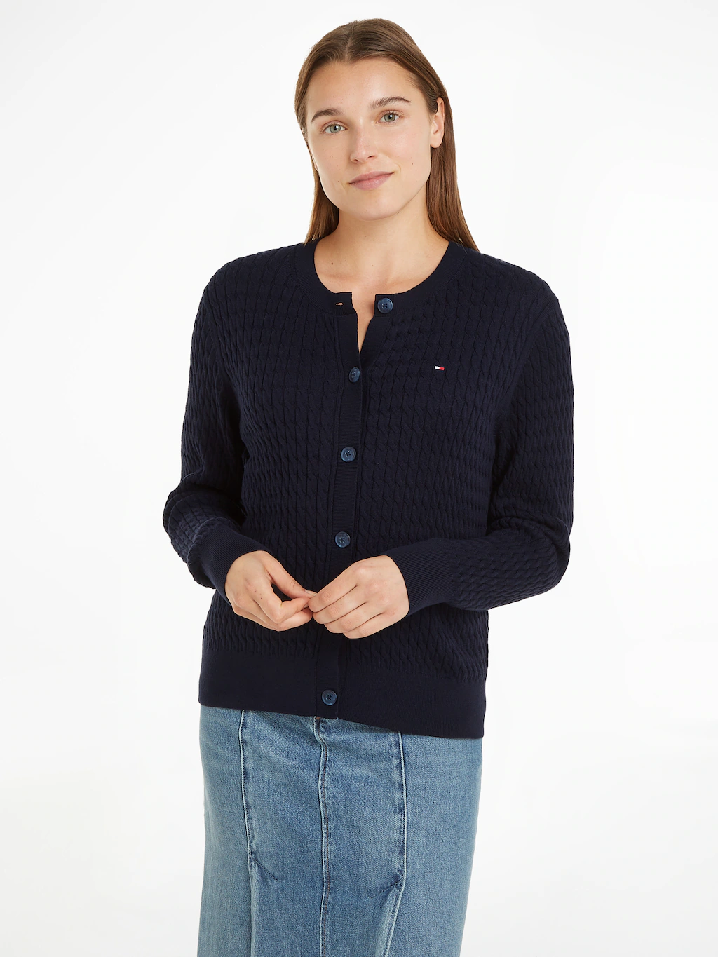 Tommy Hilfiger Strickjacke CO CABLE C-NK CARDIGAN mit Zopfstruktur günstig online kaufen