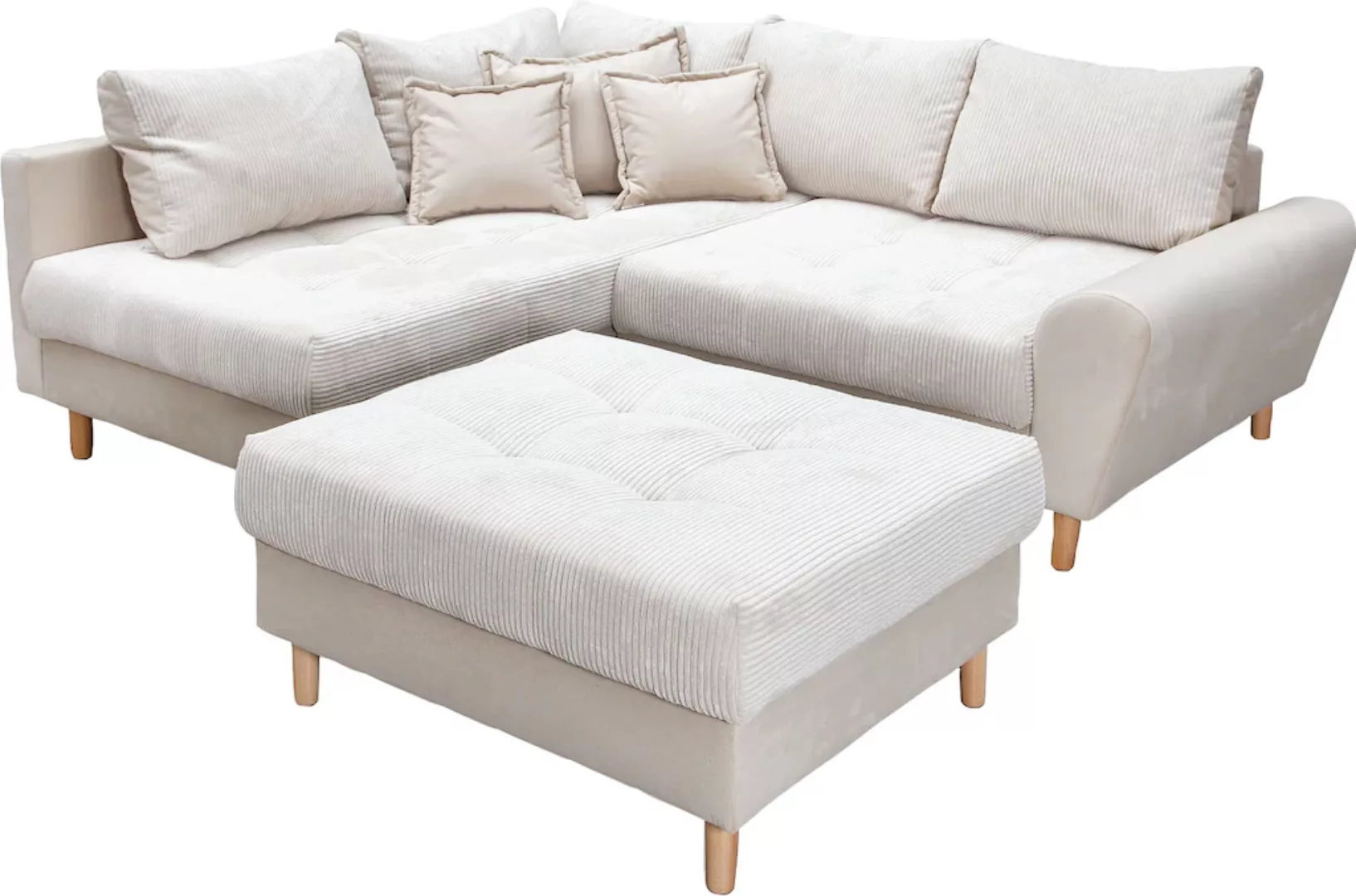 Home affaire Ecksofa "Rice L-Form", (Set, mit Hocker), mit Bonnellfederkern günstig online kaufen