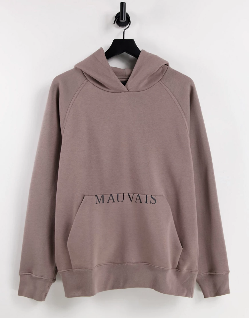 Mauvais – Oversize-Kapuzenpullover in Taupe mit abgeschnittenem Logo-Grau günstig online kaufen