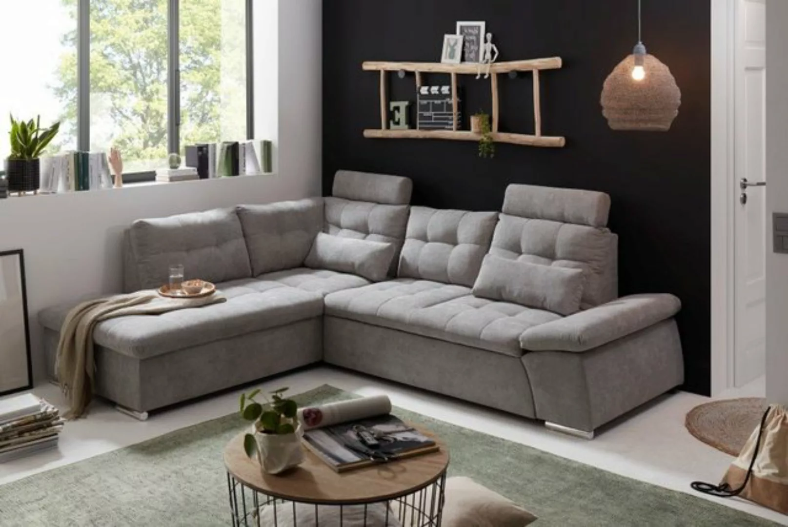 ED EXCITING DESIGN Ecksofa Nalo, mit Schlaffunktion, Bettkasten, 2 Kopfstüt günstig online kaufen