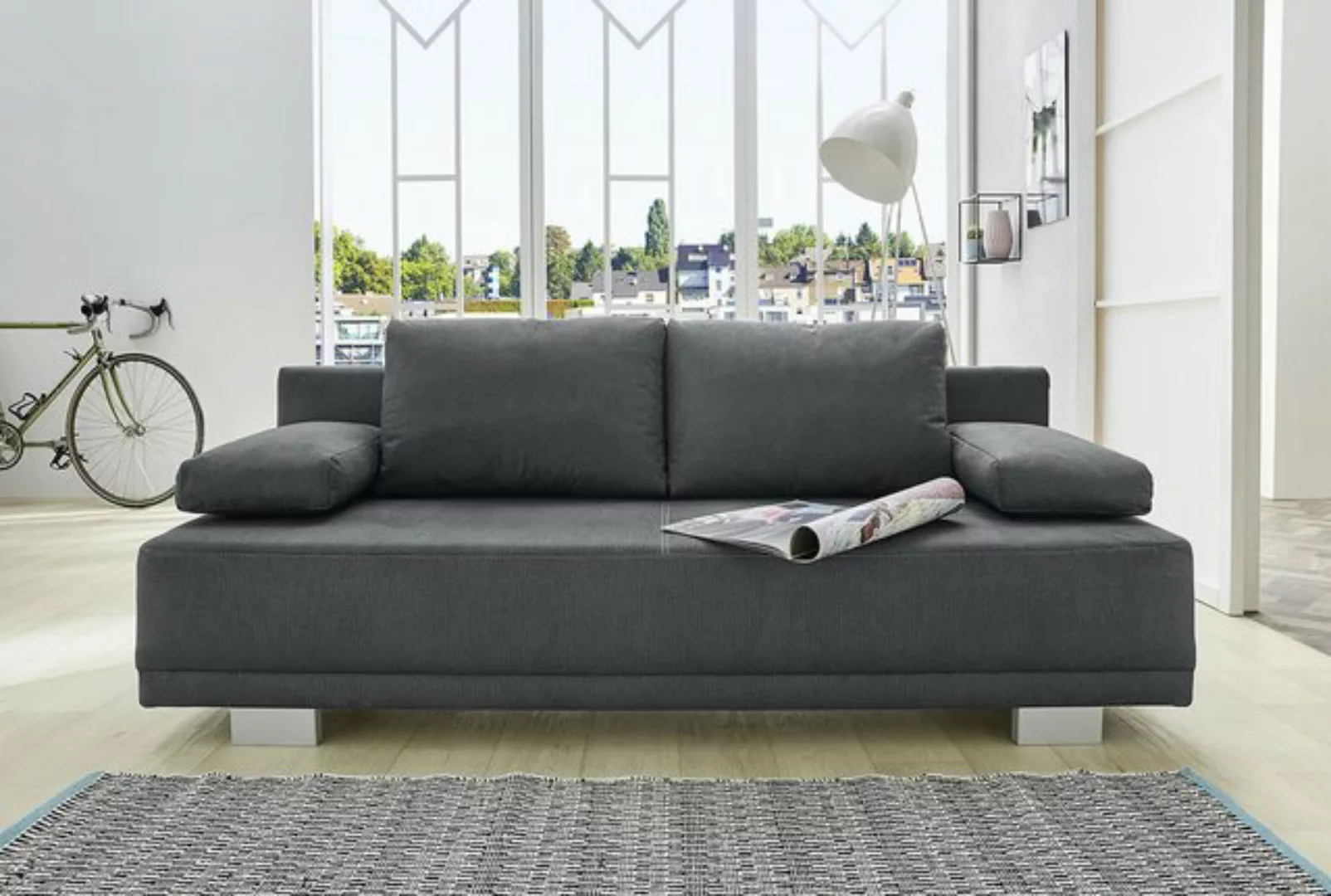 Schlafcouch mit Bettkasten 196 cm breit Grau LUZIO günstig online kaufen