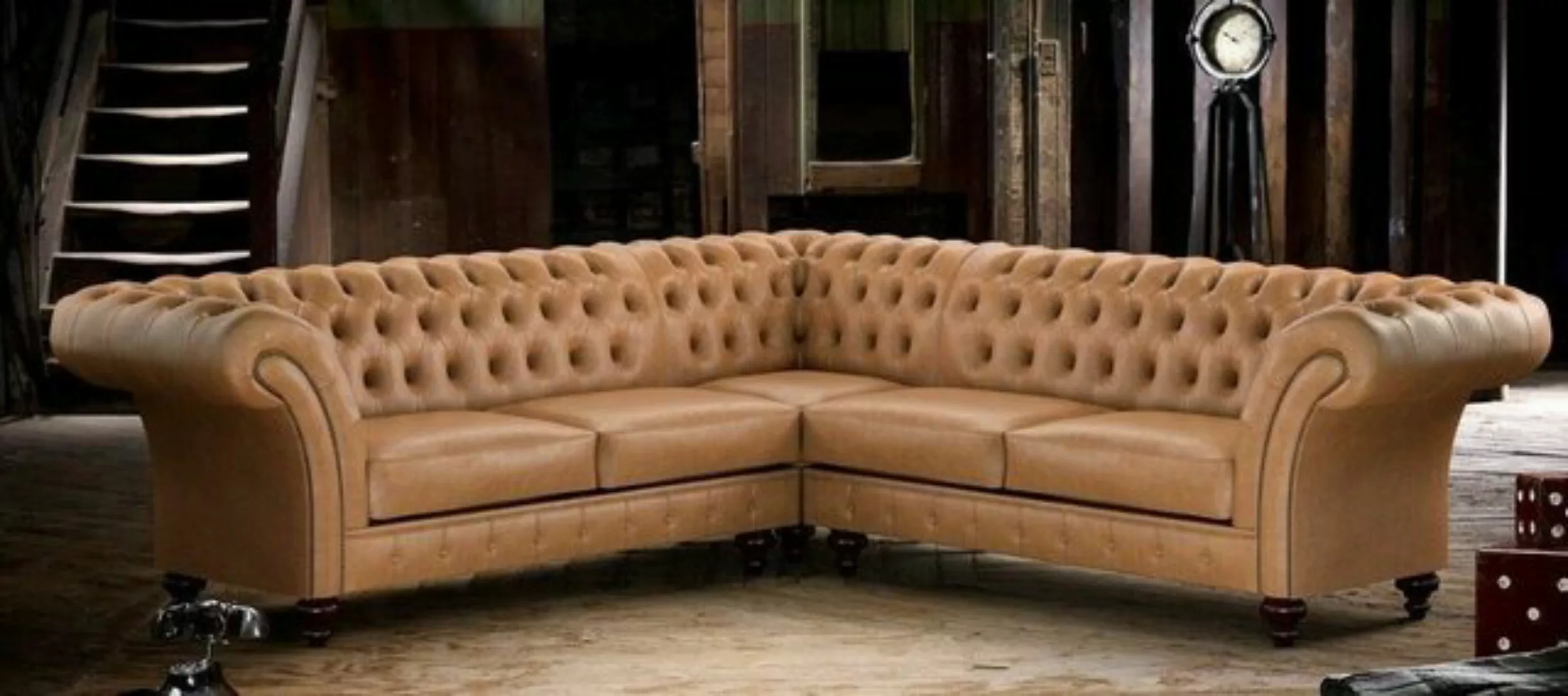 JVmoebel Ecksofa Edle Chesterfield Braune Ecksofa Garnitur 100% Leder Sofor günstig online kaufen