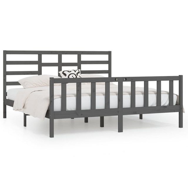 vidaXL Bettgestell Massivholzbett Grau Kiefer 200x200 cm Bett Bettgestell D günstig online kaufen